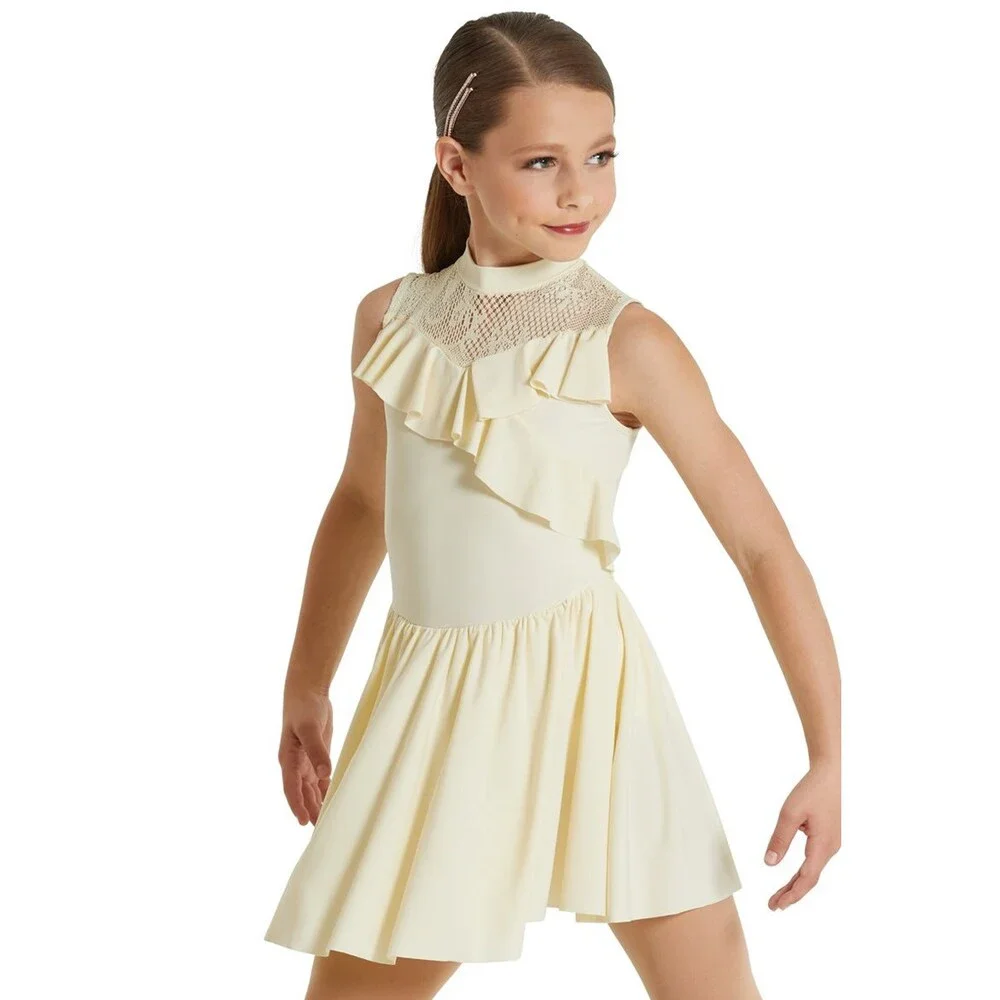 Pre-Owned Dance Costume Weissman 12074 Intermediate Child Ivory Ruffles Contemp